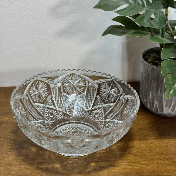 Vintage Cut Glass Bowl Imperial Star and File Pattern No. 612 Sawtooth Edge - Picture 3 of 6